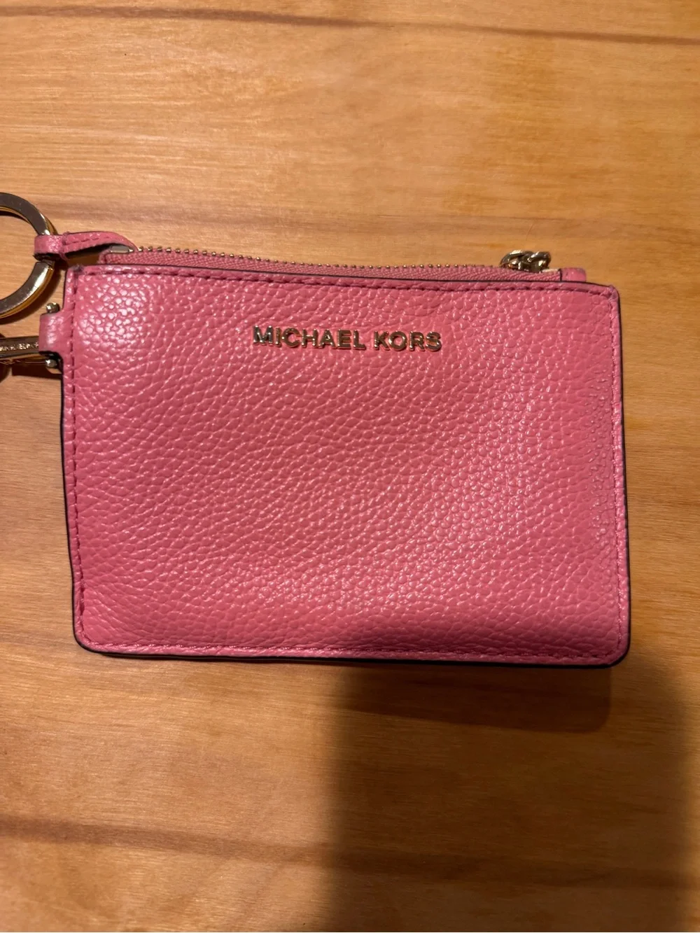 Michael Kors Rose Pink Pebbled Leather Wristlet Card Case with Gold Hardware